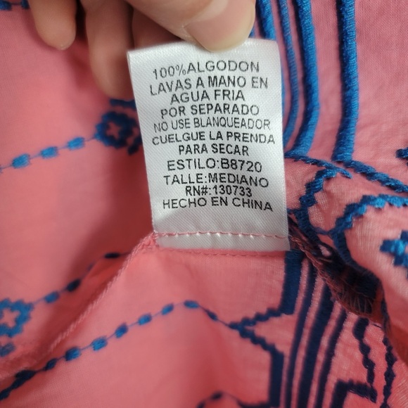 Umgee Coral and Navy V-Neck BOHO Blouse Size Medium - Picture 6 of 6